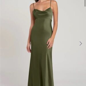 Elegant Olive Green Satin Dress